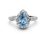 White gold Fancy Blue Pear Cut Diamond Scalloped Halo Engagement Ring with Round Shared Prong Band_13
