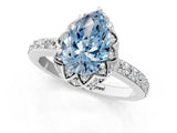 White gold Fancy Blue Pear Cut Diamond Scalloped Halo Engagement Ring with Round Shared Prong Band_14