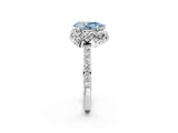 White gold Fancy Blue Pear Cut Diamond Scalloped Halo Engagement Ring with Round Shared Prong Band_45