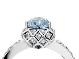 White gold Fancy Blue Pear Cut Diamond Scalloped Halo Engagement Ring with Round Shared Prong Band_47