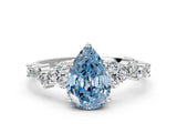 White gold Fancy Blue Pear Cut Diamond Scattered Round Accent Ring with Prong Setting_12