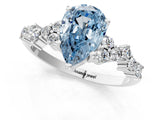 White gold Fancy Blue Pear Cut Diamond Scattered Round Accent Ring with Prong Setting_13