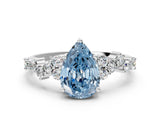 White gold Fancy Blue Pear Cut Diamond Scattered Round Accent Ring with Prong Setting_24
