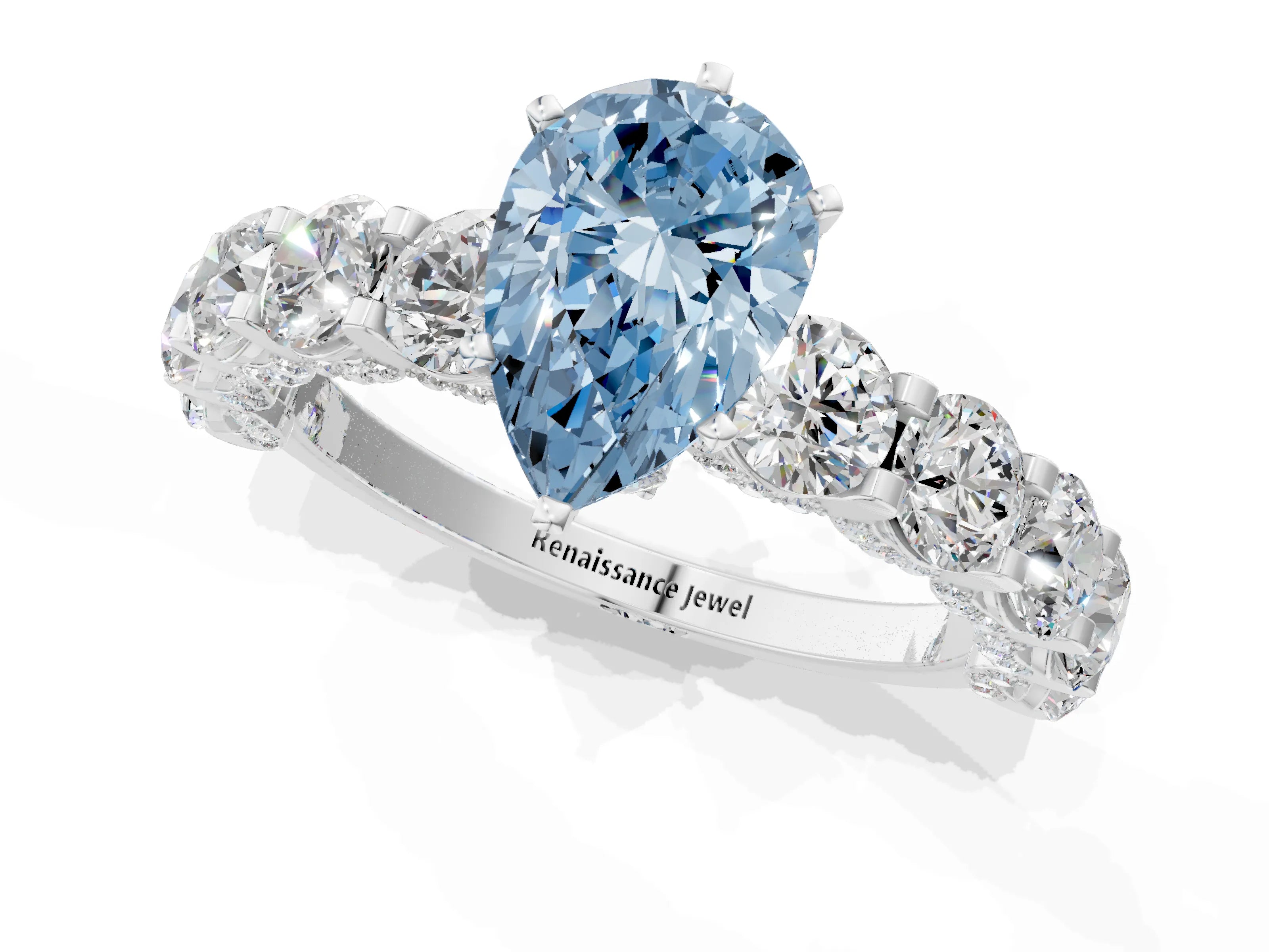 White gold Fancy Blue Pear Cut Diamond Side Stone Engagement Ring with Four-Prong Setting_37