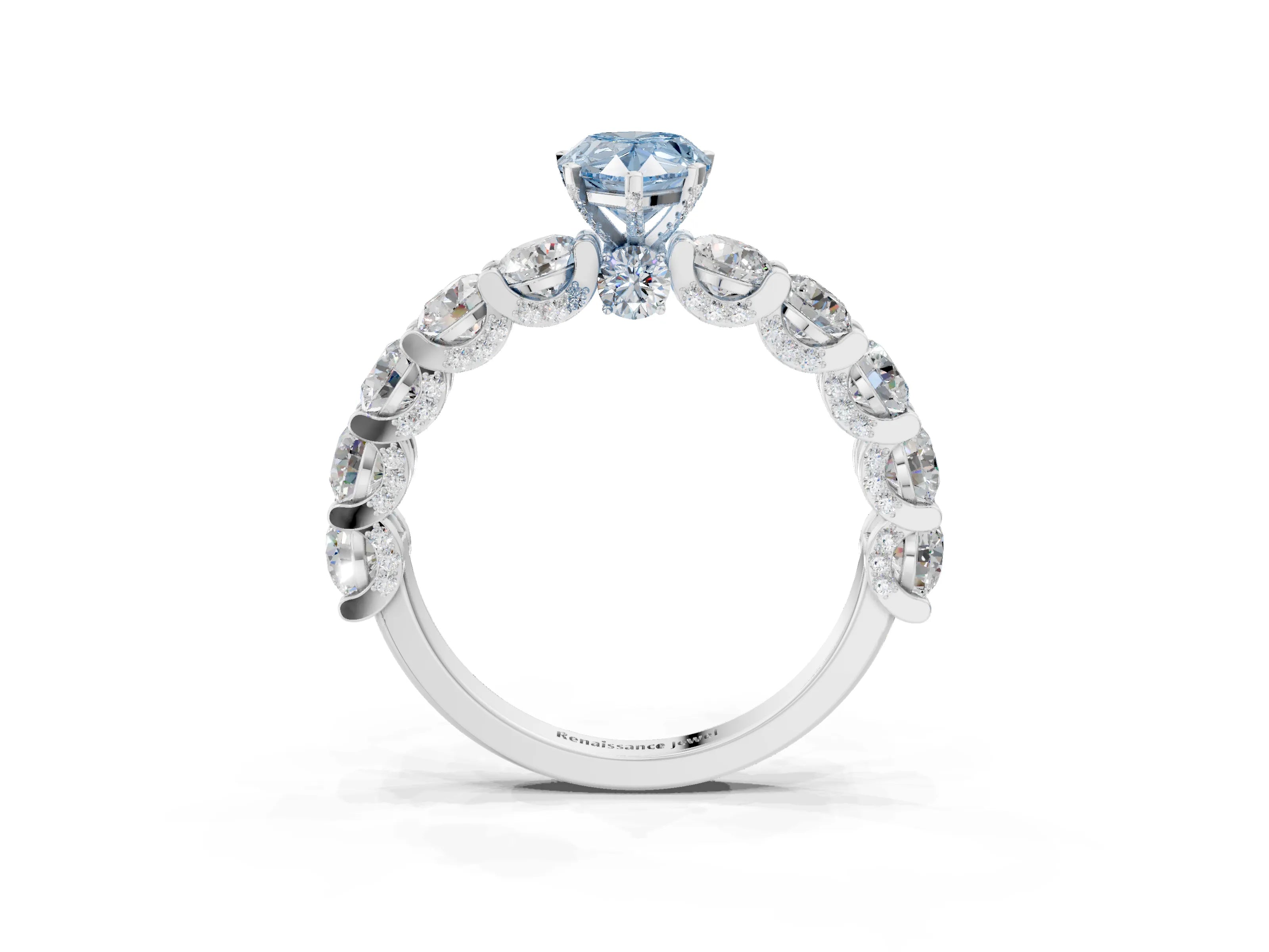 White gold Fancy Blue Pear Cut Diamond Side Stone Engagement Ring with Four-Prong Setting_39