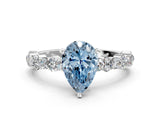 White gold Fancy Blue Pear Cut Diamond Side Stone Solitaire Ring with Round  and Four-Prong Setting_12