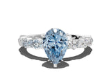 White gold Fancy Blue Pear Cut Diamond Side Stone Solitaire Ring with Round  and Four-Prong Setting_168