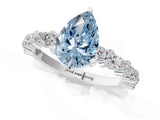 White gold Fancy Blue Pear Cut Diamond Side Stone Solitaire Ring with Round  and Four-Prong Setting_169