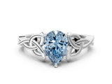 White gold Fancy Blue Pear Cut Diamond Solitaire Celtic Knot Ring with Four-Prong Setting_52