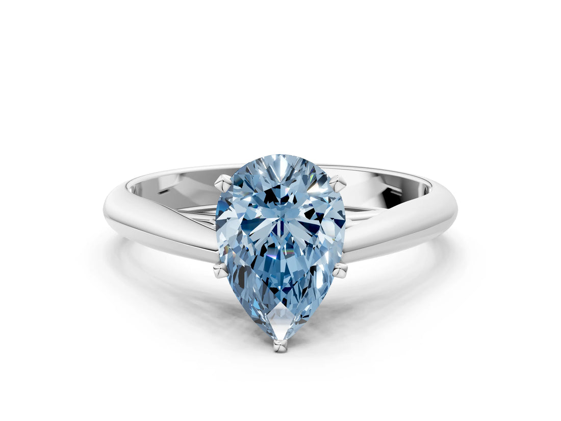 White gold Fancy Blue Pear Cut Diamond Solitaire Engagement Ring with Cathedral Setting and Four-Prong Mount_135