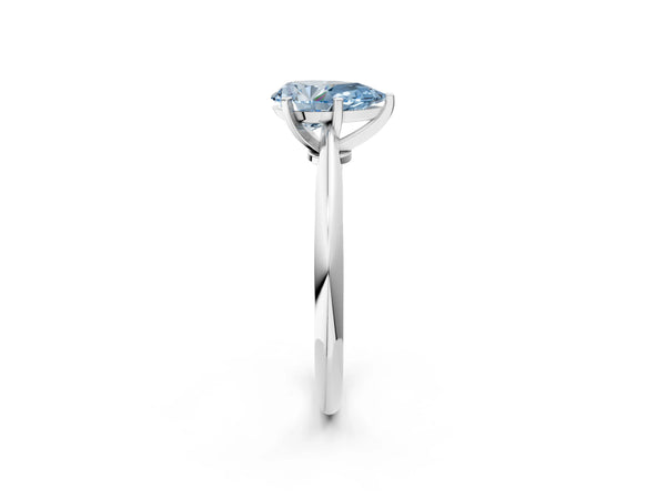 Platinum Fancy Blue Pear Cut Diamond Solitaire Engagement Ring with Classic Band and Four-Prong Setting
