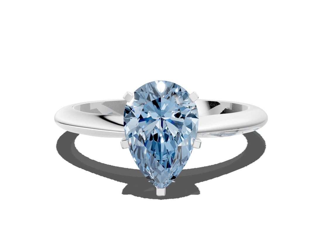 White gold Fancy Blue Pear Cut Diamond Solitaire Engagement Ring with Classic Band and Four-Prong Setting_99