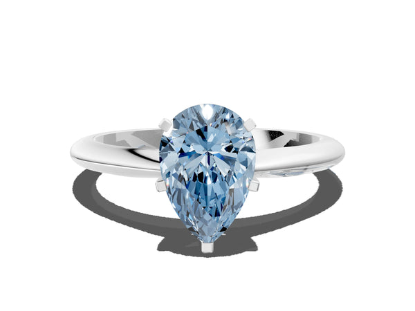 Platinum Fancy Blue Pear Cut Diamond Solitaire Engagement Ring with Classic Band and Four-Prong Setting