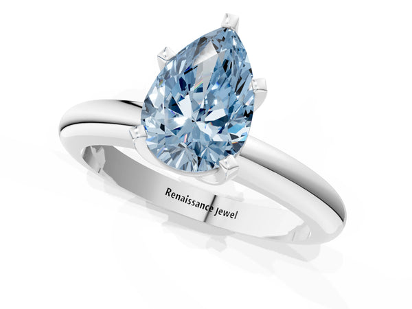 White Gold Pear-Shaped Classic Solitaire Engagement Ring Setting for Fancy Blue Center