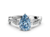 White gold Fancy Blue Pear Cut Diamond Solitaire Engagement Ring with Twisted Pavé Band and Four-Prong Setting_92