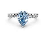 White gold Fancy Blue Pear Cut Diamond Solitaire Pavé Engagement Ring with Round Band and Prong Setting_13
