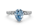 White gold Fancy Blue Pear Cut Diamond Solitaire Pavé Engagement Ring with Round Band and Prong Setting_67