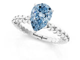 White gold Fancy Blue Pear Cut Diamond Solitaire Ring with Beaded Band and Prong Setting_411