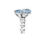 White gold Fancy Blue Pear Cut Diamond Solitaire Ring with Beaded Band and Prong Setting_415