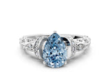 White gold Fancy Blue Pear Cut Diamond Solitaire Ring with Filigree Band and Four-Prong Setting_62