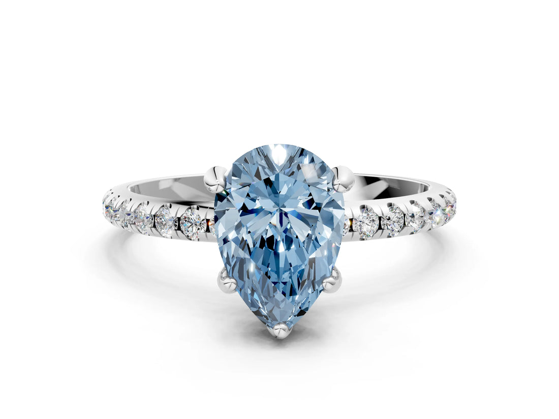White gold Fancy Blue Pear Cut Diamond Solitaire Ring with Four-Prong Setting and Pavé Band_15