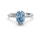 White gold Fancy Blue Pear Cut Diamond Solitaire Ring with Four-Prong Setting and Pavé Band_15