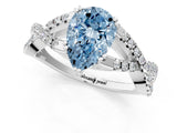 White gold Fancy Blue Pear Cut Diamond Solitaire Ring with Four-Prong Setting and Twisted Pavé Band_49