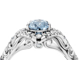 White gold Fancy Blue Pear Cut Diamond Solitaire Ring with Hidden Halo and Pavé Band_43