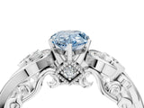 White gold Fancy Blue Pear Cut Diamond Solitaire Ring with Milgrain Pavé Band and Four-Prong Setting_223
