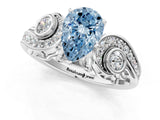 White gold Fancy Blue Pear Cut Diamond Solitaire Ring with Milgrain Pavé Band and Four-Prong Setting_245