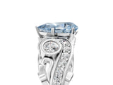 White gold Fancy Blue Pear Cut Diamond Solitaire Ring with Milgrain Pavé Band and Four-Prong Setting_249
