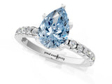 White gold Fancy Blue Pear Cut Diamond Solitaire Ring with Pavé Band and Four-Prong Setting_74
