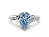 White gold Fancy Blue Pear Cut Diamond Solitaire Ring with Pavé Band and Prong Setting_12