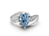 White gold Fancy Blue Pear Cut Diamond Solitaire Ring with Prong Setting and Twisted Pavé Band_24