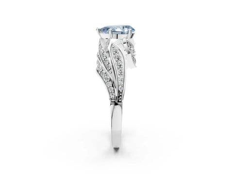 White gold Fancy Blue Pear Cut Diamond Solitaire Ring with Prong Setting and Twisted Pavé Band_26