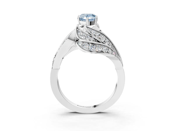 Platinum Pear-Shaped Graduated Pave Bypass Engagement Ring Setting for Fancy Blue Center