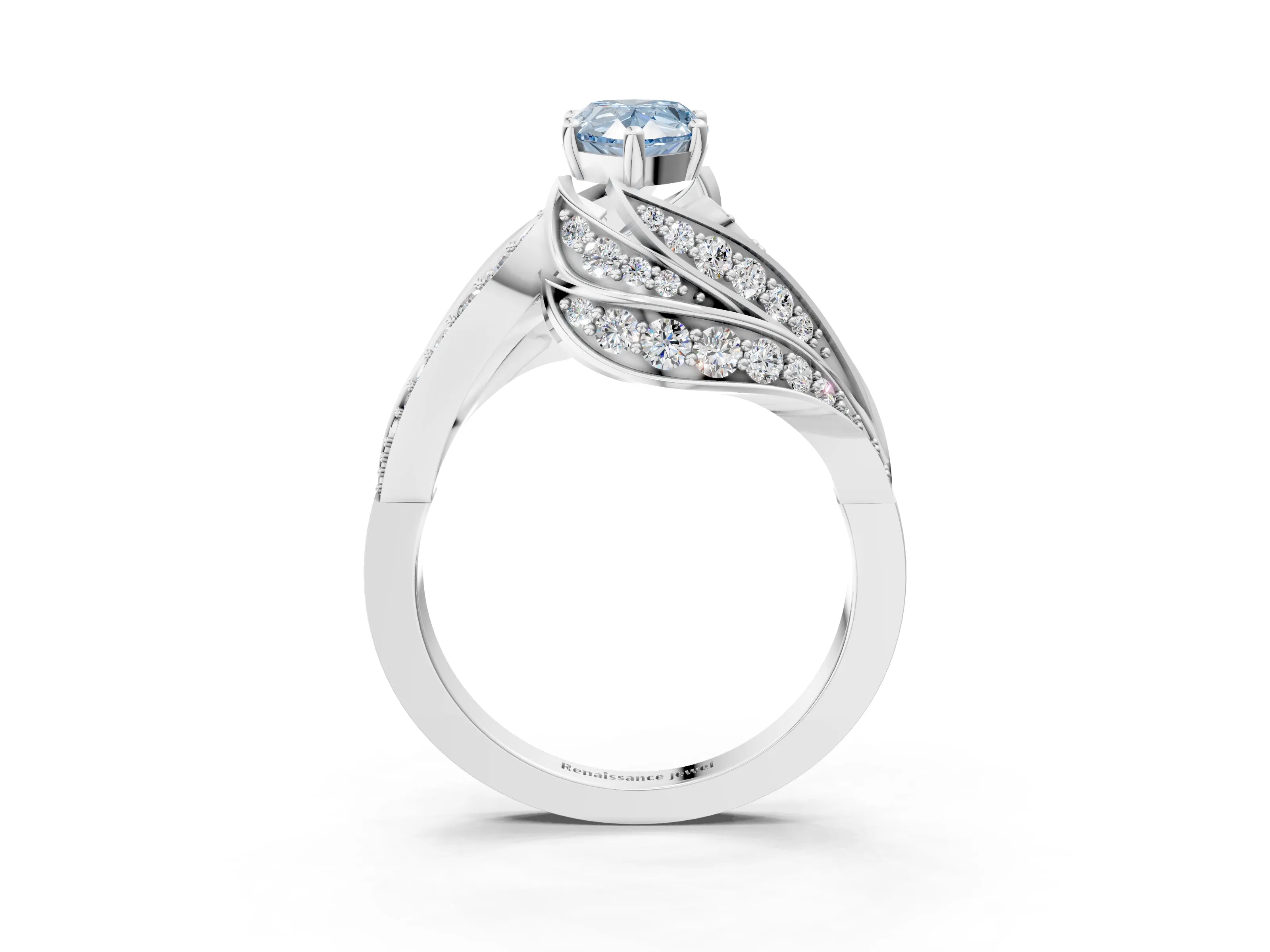 White gold Fancy Blue Pear Cut Diamond Solitaire Ring with Prong Setting and Twisted Pavé Band_27