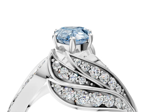 White gold Fancy Blue Pear Cut Diamond Solitaire Ring with Prong Setting and Twisted Pavé Band_28