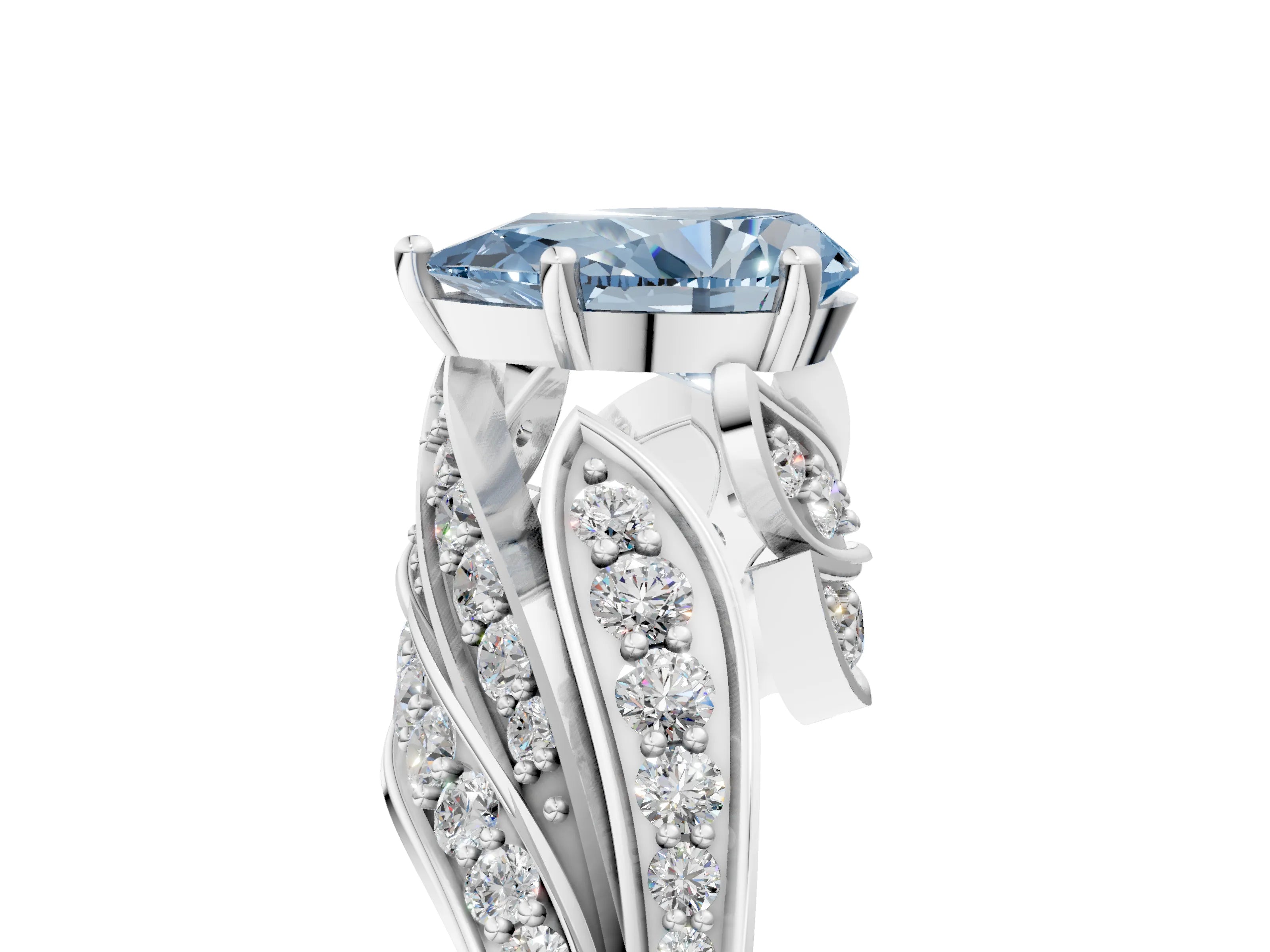 White gold Fancy Blue Pear Cut Diamond Solitaire Ring with Prong Setting and Twisted Pavé Band_29