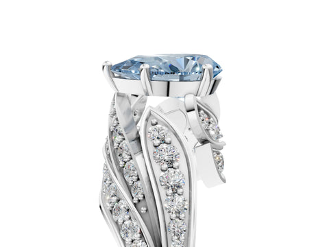 White gold Fancy Blue Pear Cut Diamond Solitaire Ring with Prong Setting and Twisted Pavé Band_29