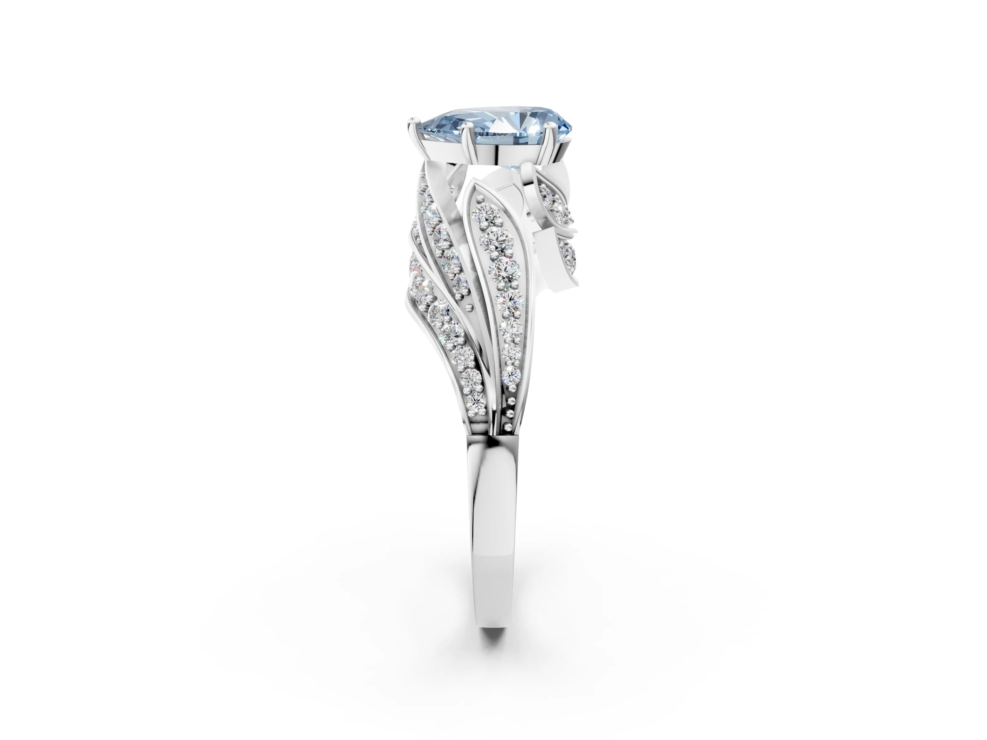 White gold Fancy Blue Pear Cut Diamond Solitaire Ring with Prong Setting and Twisted Pavé Band_2