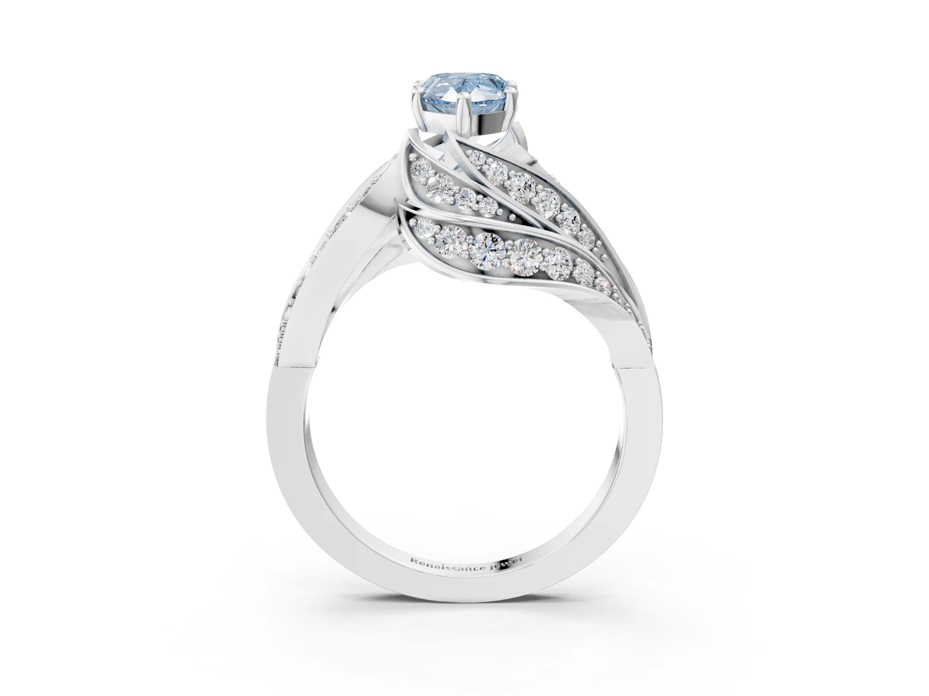White gold Fancy Blue Pear Cut Diamond Solitaire Ring with Prong Setting and Twisted Pavé Band_3