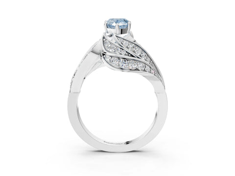 White gold Fancy Blue Pear Cut Diamond Solitaire Ring with Prong Setting and Twisted Pavé Band_3