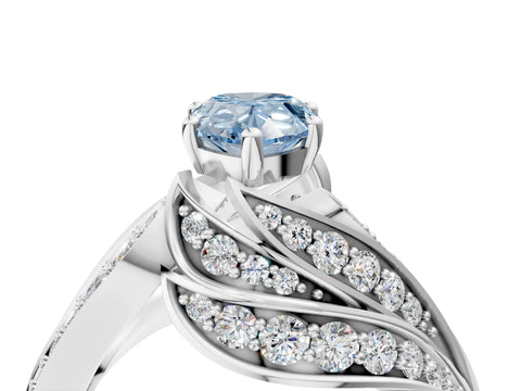White gold Fancy Blue Pear Cut Diamond Solitaire Ring with Prong Setting and Twisted Pavé Band_4