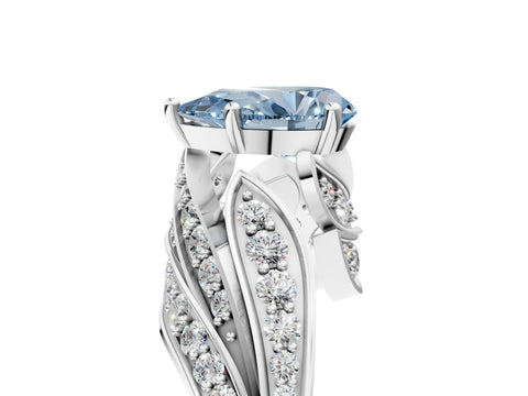 White gold Fancy Blue Pear Cut Diamond Solitaire Ring with Prong Setting and Twisted Pavé Band_5