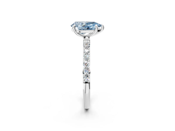 Sterling Silver Pear-Shaped Solitaire Engagement Ring Setting for Fancy Blue Center with Pave Accents and Open Basket