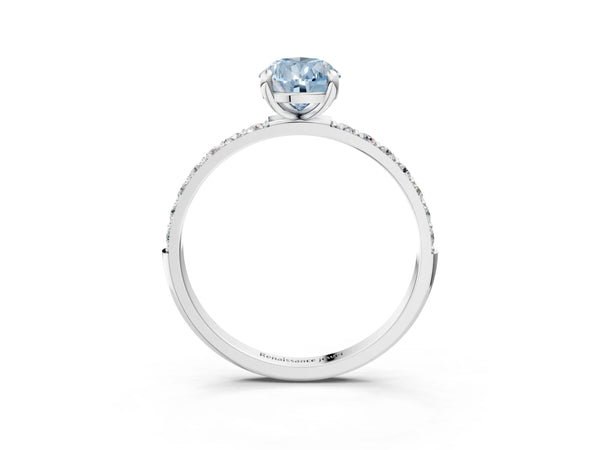 Platinum Pear-Shaped Solitaire Engagement Ring Setting for Fancy Blue Center with Pave Accents and Open Basket