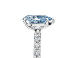 White gold Fancy Blue Pear Cut Diamond Solitaire Ring with Round  Pavé Band and Prong Setting_142