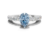 White gold Fancy Blue Pear Cut Diamond Solitaire Ring with Shared Prong Pavé Band and Four-Prong Setting_60