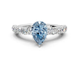 White gold Fancy Blue Pear Cut Diamond Solitaire Ring with Shared Prong Pavé Band and Four-Prong Setting_71
